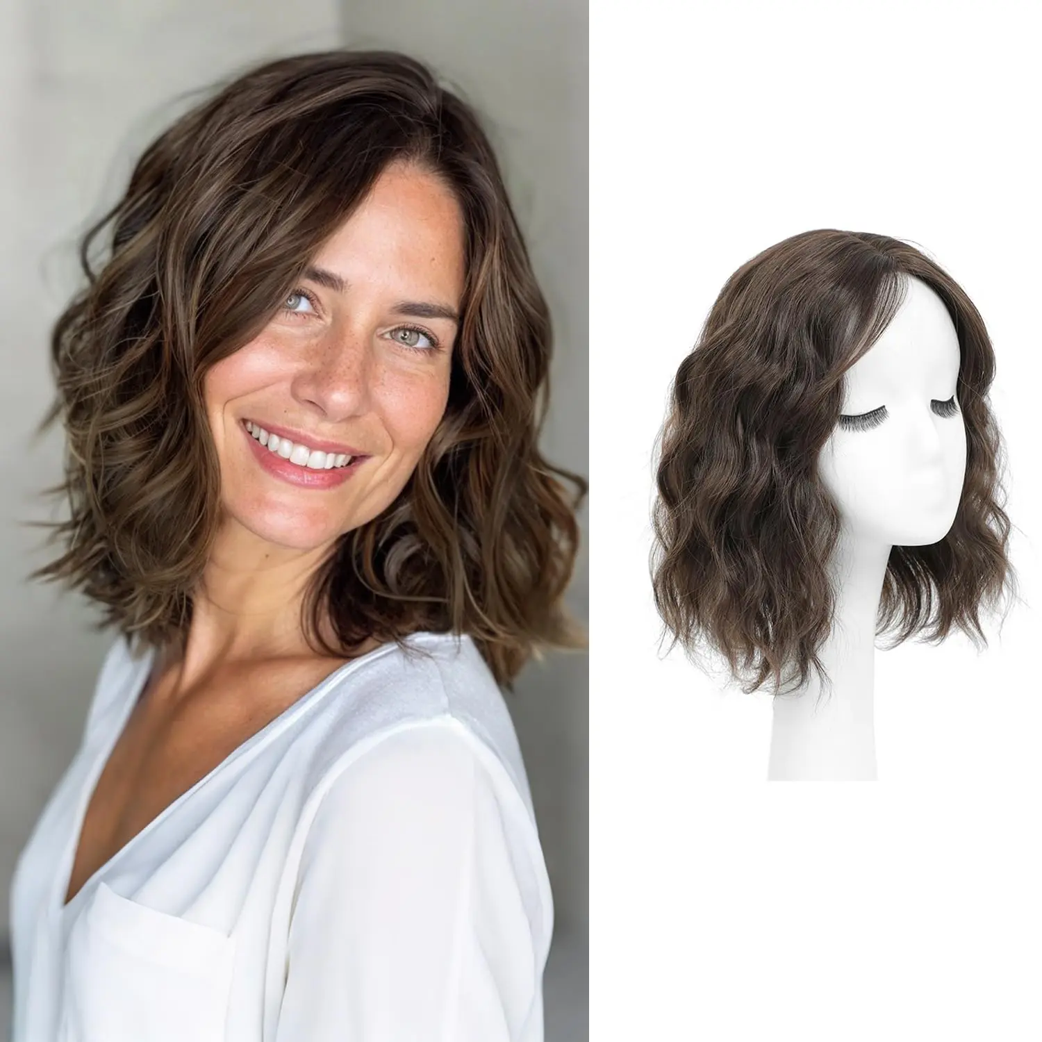 Short Wavy Wig for Women 14 Inch Shoulder Length Middle Part Curly Wavy Bob Wig Natural Looking Synthetic Heat Resistant Fiber Wig for Daily Party Use