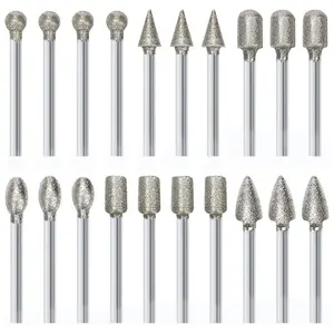 20 pcs Diamond Grinding Burr Bit Set 1/8 inch Shank Rotary Tool Accessories DIY Grinding Polishing Rotary Tool For Carving, Engraving, Grinding, Polishing Stone
