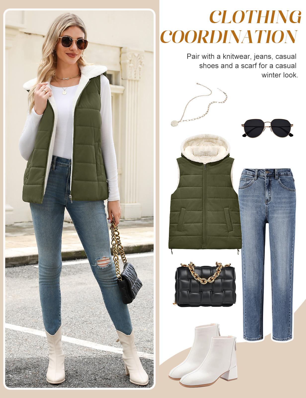 UMIPUBO Womens Sherpa Fleece Vest Warm Sleeveless Jacket 2025 Winter Coat Fall Zip Up Hoodie Reversible Outwear with