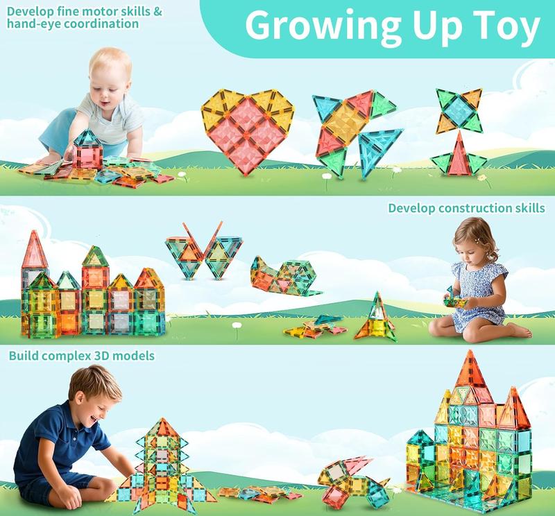 32PCS Magnetic Tiles, Magnetic Tiles Kids Toys Magnet Toys for Toddler Magnetic Blocks Building Toys Preschool STEM Learning Sensory Montessori Toys for 3+ Year Old Boys and Girls, Safe Creativity Toddler Kids Toys, Christmas Toys Gift birthday gift