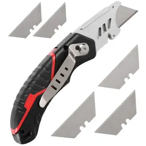 Premium Heavy Duty Utility Knife with 6 Blades | Retractable Safety Cutter with Quick Release & Ergonomic Grip | Precision Cutting for Cardboard, Packaging, Carpet & DIY Projects