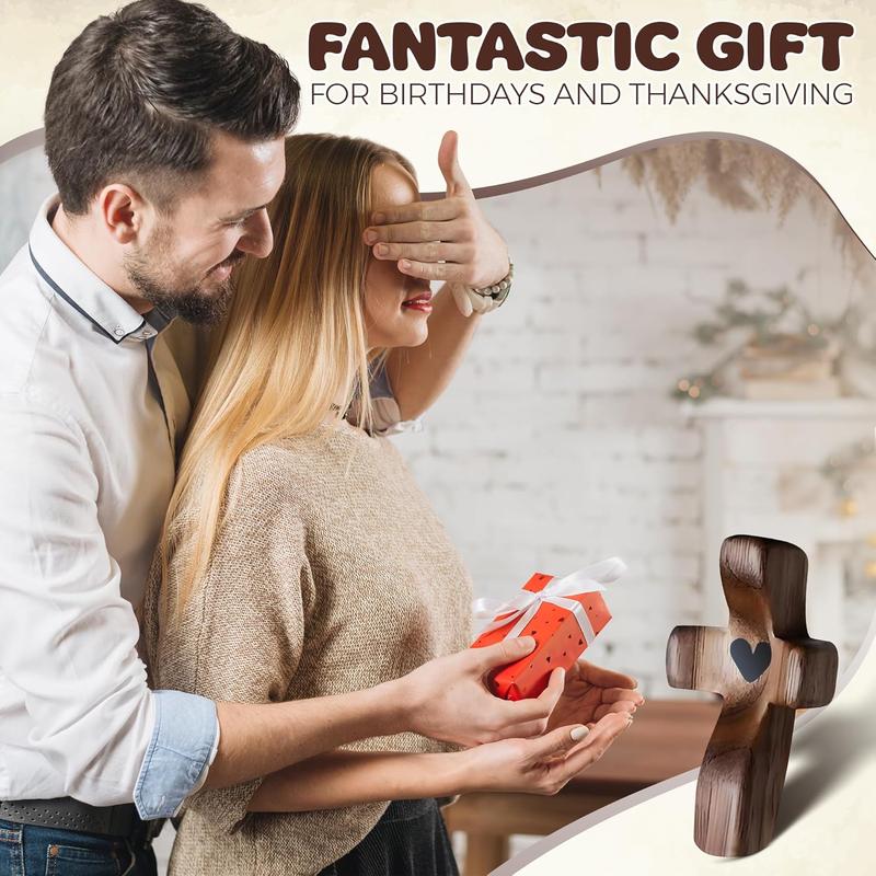 Handmade (3/6/10/20) Pcs Pocket Wooden Cross Fidget | Wooden Cross My Heart - Religious Ornaments Gift for Children and Adults, Rustic Style Decor Pocket Olive Wood Cross Set for Christian Faith, Baptism, Prayer