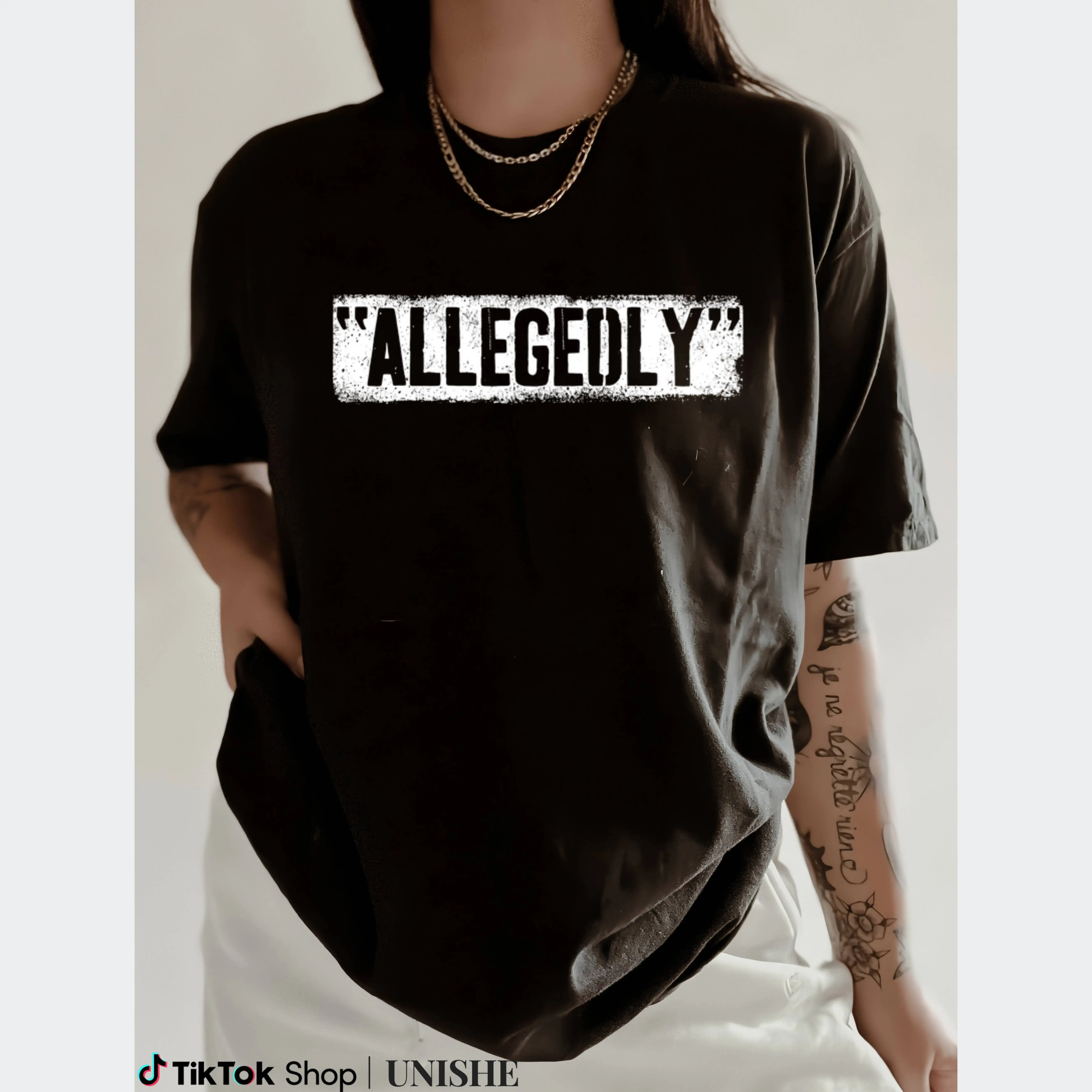 Unisex Cotton 'Allegedly' Crew Neck Tshirt - Black Shortsleeve Top, Fashion Attorney Gift, Casual Sports & Outdoor Wear