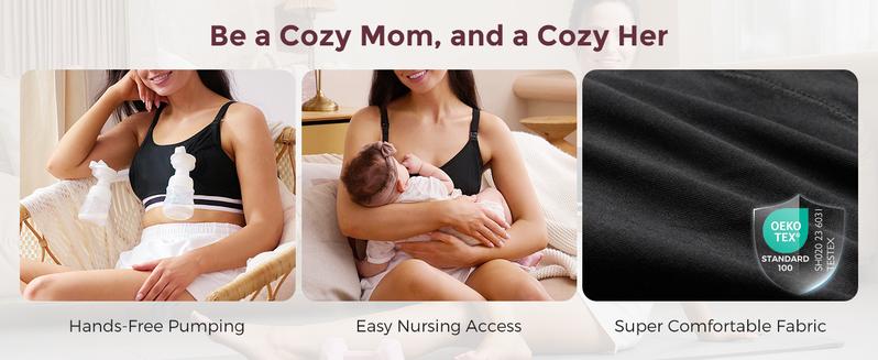 Momcozy Pumping Bra Hands Free, HF049 Upgraded Breast Pump Bra with Widened Band, Pumping Nursing Bra in One, Adjustable Straps