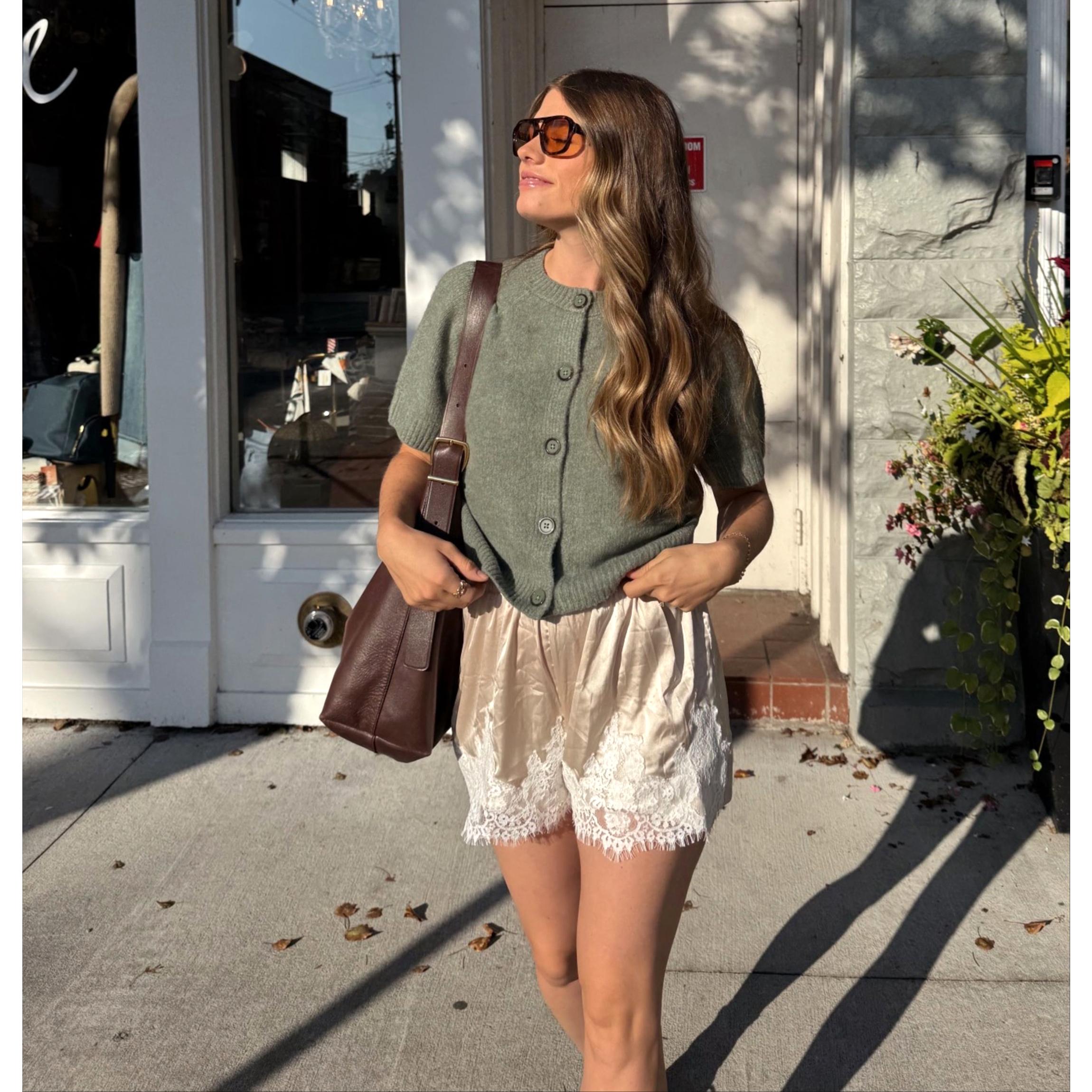 Buenoble Silky Lace Trim Shorts for Women Elegant Satin Lounge Shorts Fall Winter Chic OOTD SpringStatements