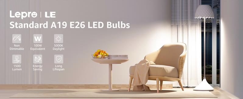 Lepro 100W Equivalent LED Light Bulbs, 14W 1500 Lumens 2700K Warm White and 5000K Daylight White Non-Dimmable, A19 E26 Standard Base, 10000 Hour Lifetime, Pack of 3
