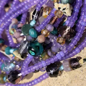 Royal Protection with Dalmatian Jasper 60 inch Tie-on Waistbead Adjustable Secure Fit Unique Design