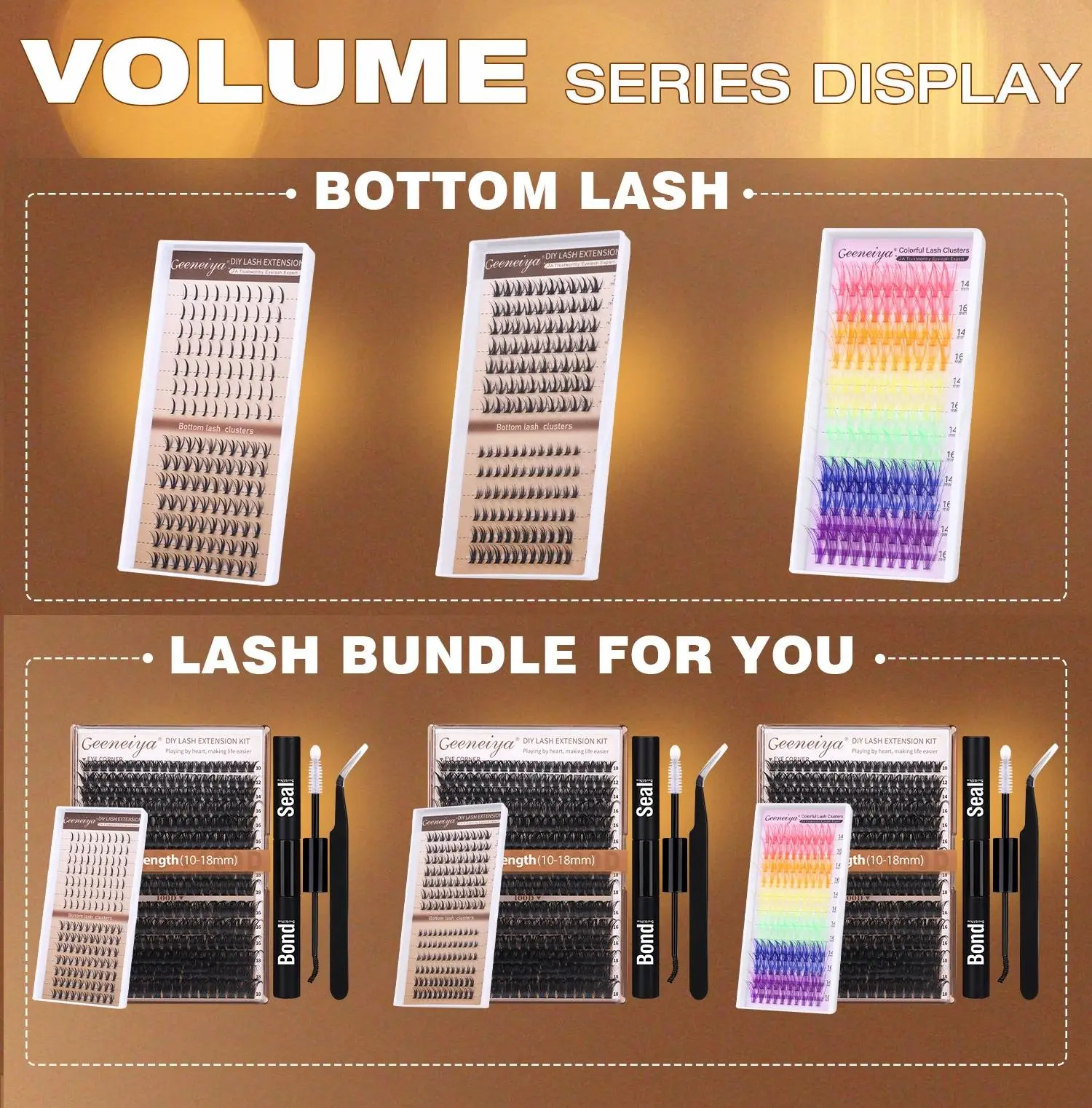 【VOLUME Bundle】Geeneiya Volume Lash Clusters Kit with Bottom Lashes, DIY Lash Extensions and Wispy Bottom Lashes, 80D+100D Eyelash Extension Kit with Black Lash Bond and Seal Waterproof,Lash Tweezers,D Curl Design,#backtoschool #sohochic