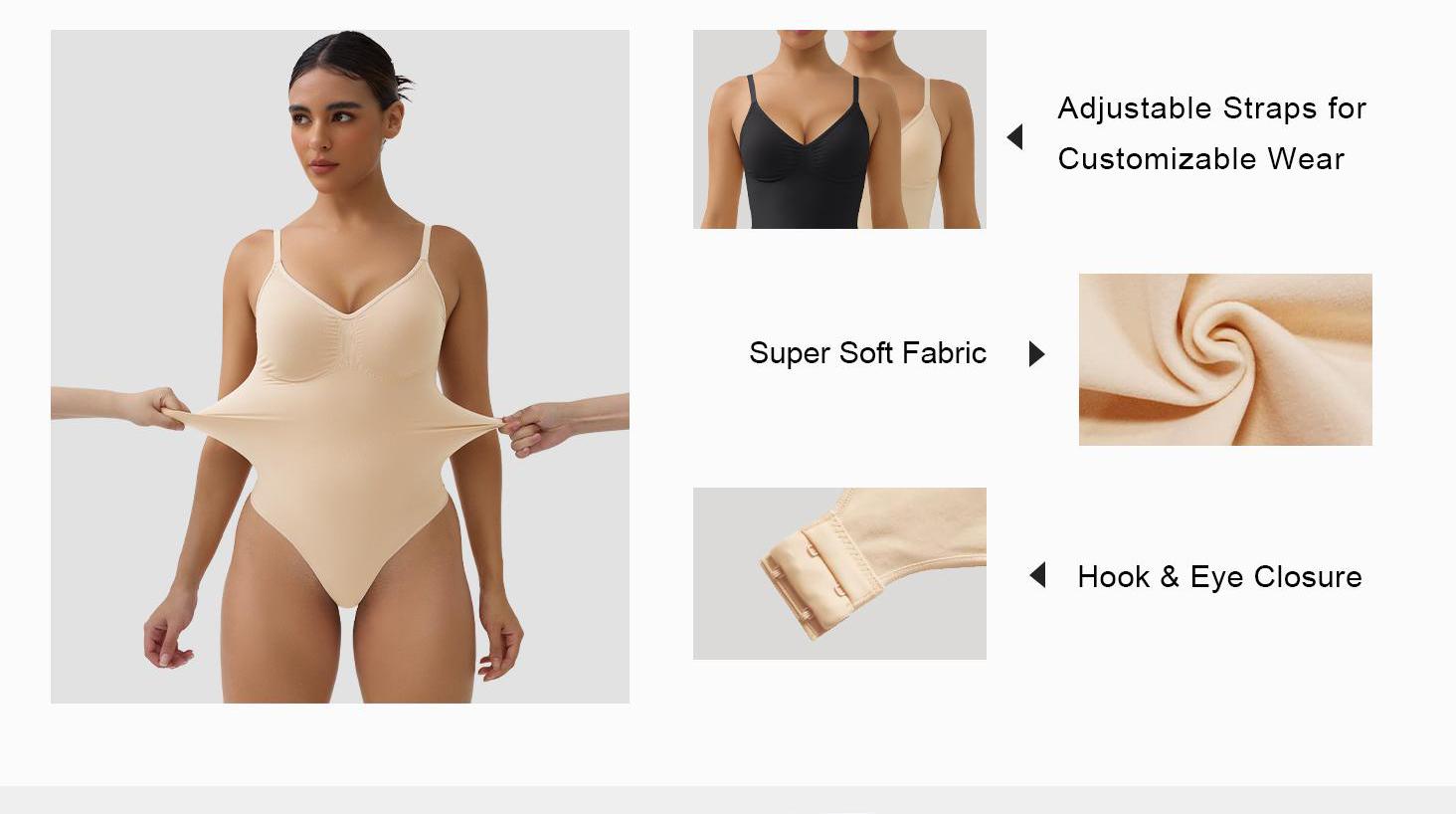 SHAPERX Tummy Control Thong Bodysuit Built in bra Shapewear for Women with Removable Pads Womenswear Underwear