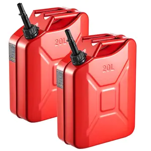 VEVOR Jerry Fuel  Metal Fuel Container, 5.3 Gallon, Fuel Jerry Can with Spout and Comfort Handle, 6 L/min Max Flow Rate, Leakproof & Corrosion-resistant Metal Gas Tank Most Cars Motorcycle ATV UTV, Red, 2 Packs