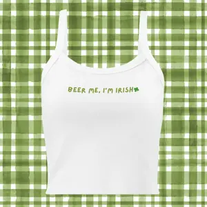 Beer Me I’m Irish St. Patrick’s Day Women’s Micro-Rib Tank Top, Funny Irish Drinking Shirt, Cute Cropped Summer Tank, St Paddy’s Day Outfit for Party, Bar Crawl & Festival, Lightweight Holiday Top