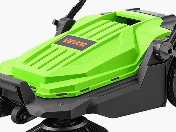VEVOR Walk-Behind Hand Push Floor Sweeper, Manual Floor Sweeper Non-Electric with 25.6" Sweeping Width, 5 Gallons Waste Container & Adjustable Folding Handle for Yards Walkways Patios Garages - Green