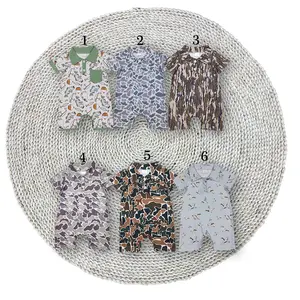 Baby Boys Fishing Camouflage Summer Boutique Buttons Pullover Short Sleeve Rompers