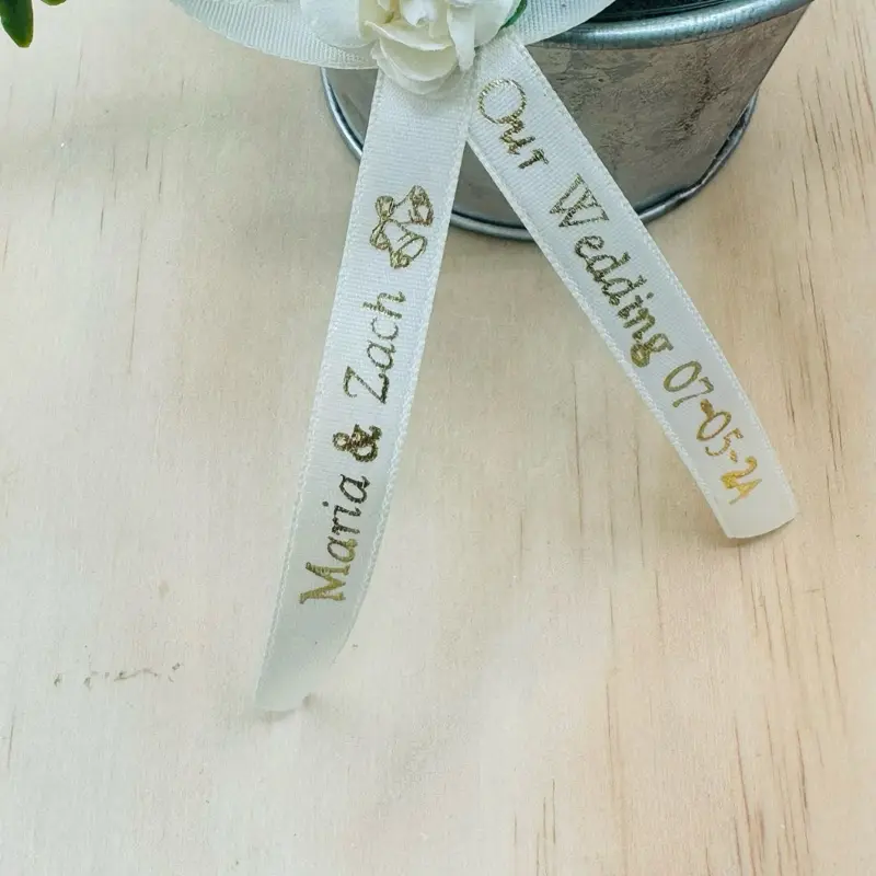 Customizable Personalized Event Decor Ribbons with White Rose Accent, 22 Characters Per Tail Text, Quinceanera Supplies for Baptism & Gift Wrapping