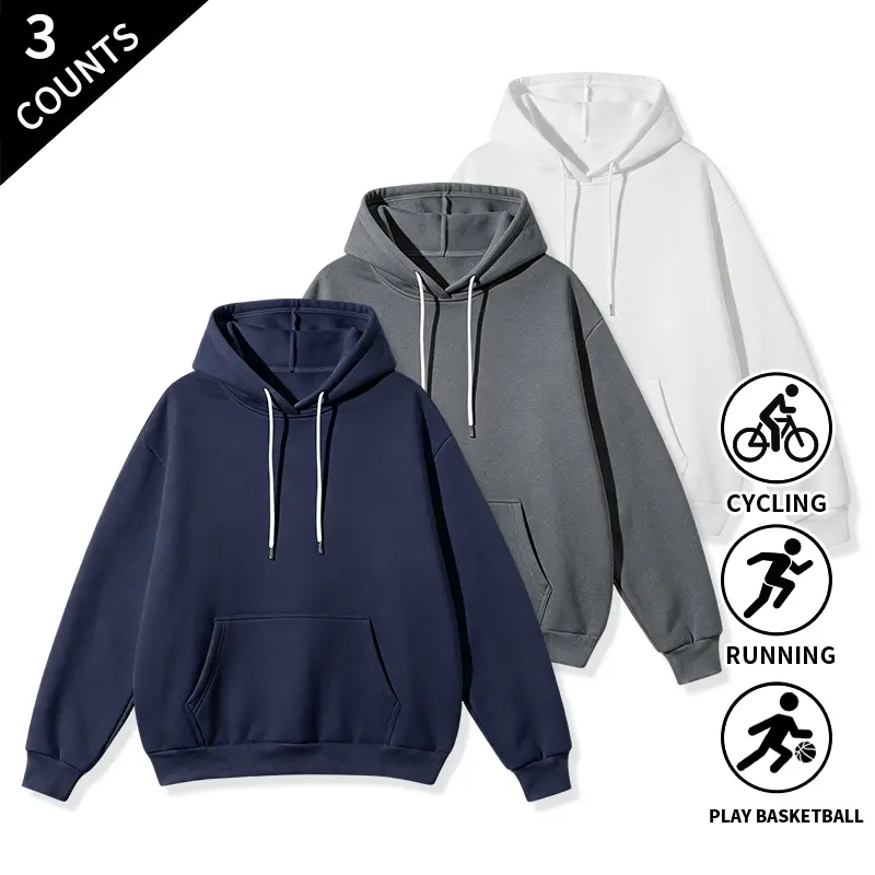 3-Pack Vintage Textured Crew Neck Sweatshirts for Men, Regular Fit Training Tops, Solid Base Layer Shirts for Gym, Sports, and Walking