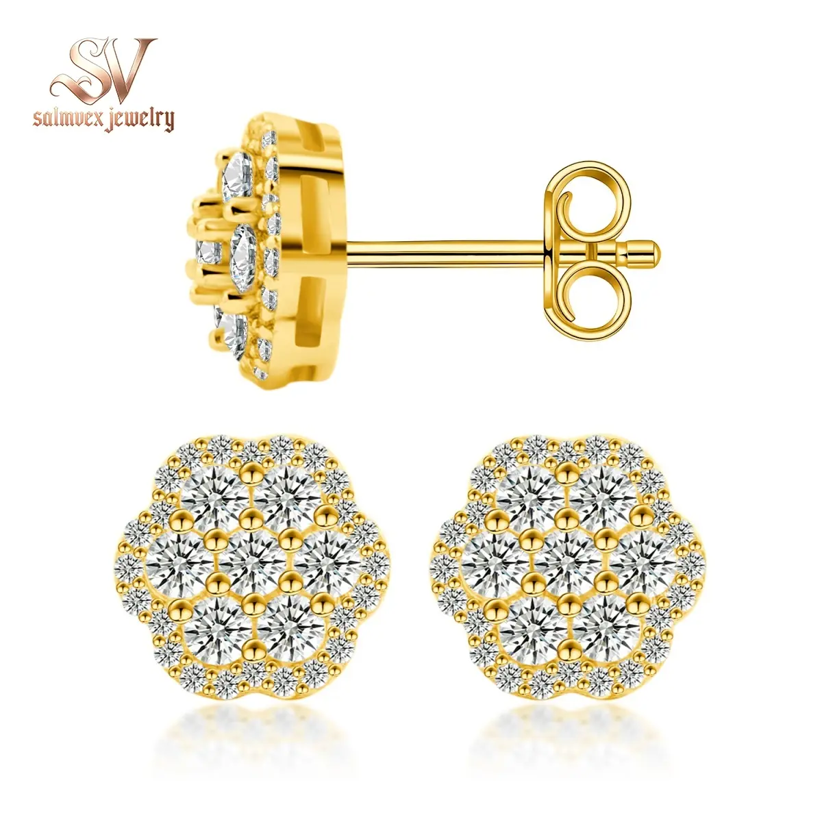 Salmvex Jewelry Eternal Bloom Stud Earrings Flower Cluster Stud Earrings VVS Synthetic Moissanite Earrings S925 Studs Moissanite Earrings Jewelry Perfect Birthday Engagement Anniversary Gifts