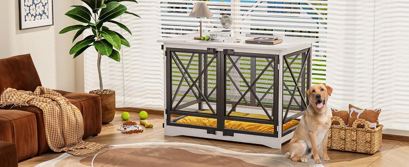 【TreasureFinds】COZPAW Dog Crate Furniture - 48 inch Heavy Duty Dog Crate Furniture for Extra Large Breed with Double Doors, Wooden XXL Modern Decorative Indoor Large Pet Kennel Side End Table TV Stand (White) 【TreasureFinds】COZPAW Dog Crate Furniture - 48 inch Heavy Duty Dog Crate Furniture for Extra Large Breed with Double Doors, Wooden XXL Modern Decorative Indoor Large Pet Kennel Side End Table TV Stand (White)