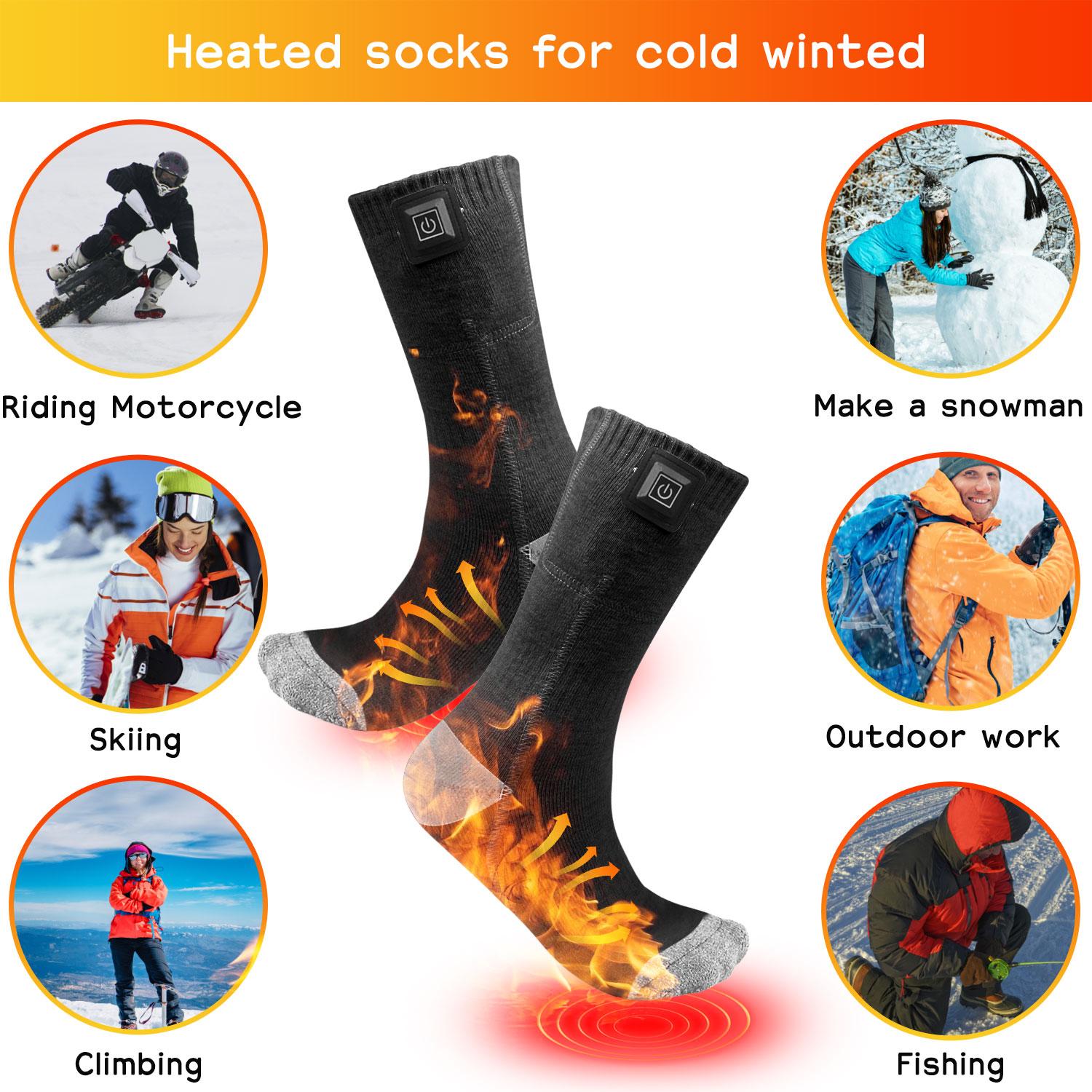 1 Pair Rechargeable Thermal Heated Socks with 3 Heat Settings, 2pcs 4000mAh Batteries, Soft Nylon, Washable for Winter Camping, Skiing, Hiking