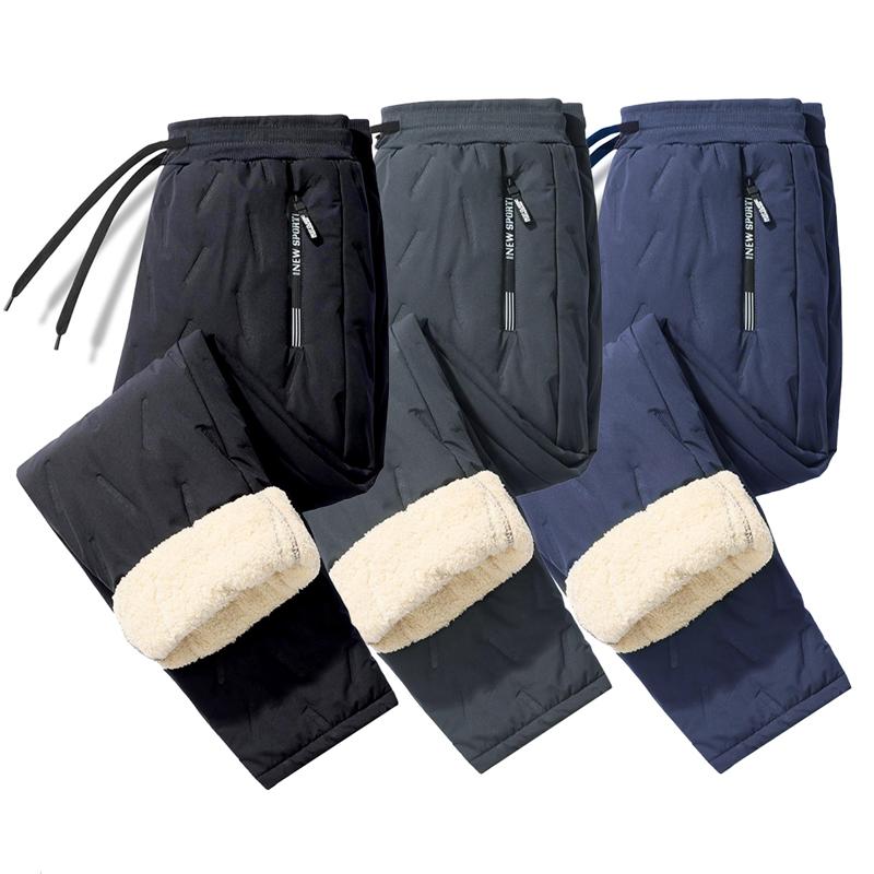 Men's Multi-piece set of solid color zip pocket thermal pants, regular comfortable casual waterproof drawstring waist, autumn and winter fleece-lined pants, sports casual, three-color simple sportswear, winter essential, everyday casual　 Plain