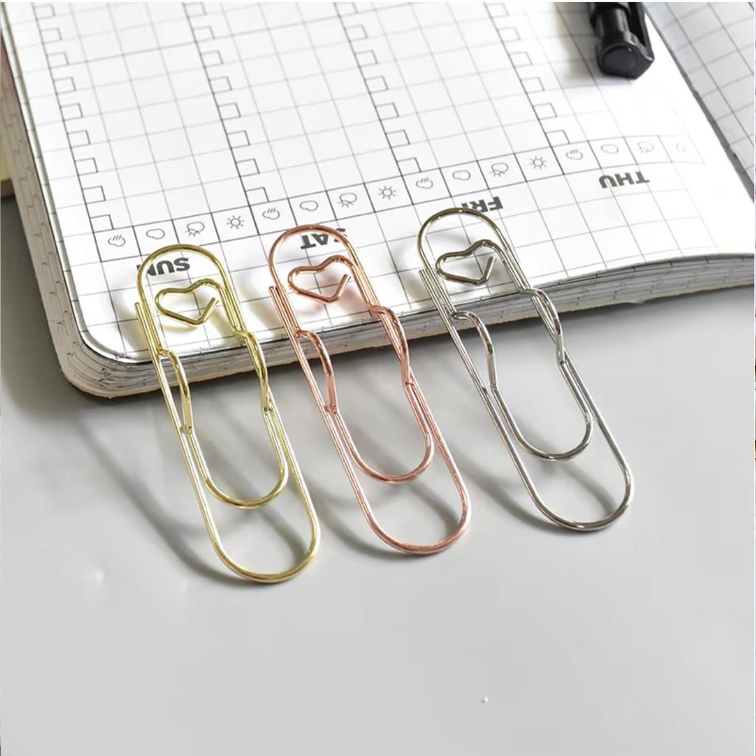 Metal Heart Pen Clip(10PCS)Metal Pencil Clips Multifunctional Rose Gold Silver Carbon Steel Paperclip Portable Large Size Holder for Notebook Book Journal Office School Accessories
