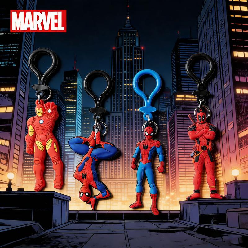 1PC Marvel Iron Man Deadpool Spider-Man Keychain Officially Licensed Novelty Collectible Super Hero Anime Peripheral Backpack Decoration Car key Pendant Desk Ornament Durable PVC Soft Rubber Gift