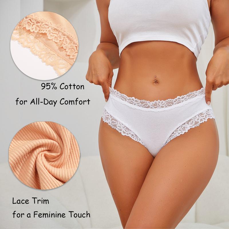 FINETOO 10-Pack Cotton Bikini Underwear for Women – Soft, Cheeky Fit with Lace Waist ,S–XXL