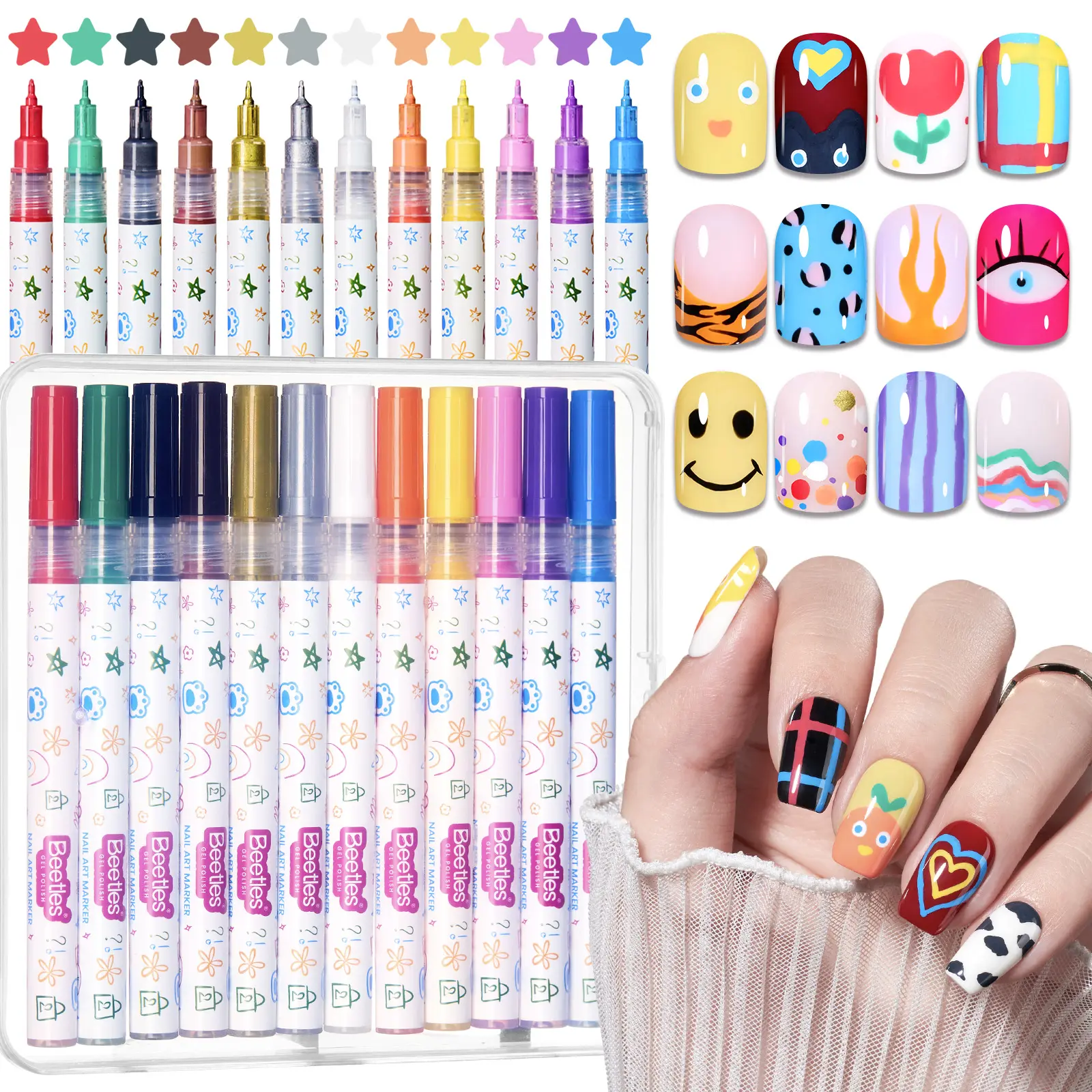 beetles Gel Polish Compact Nail Art Pens, 12 Colors Quick Drying Acrylic Markers, Smooth 0.5mm & 0.7mm Tips for DIY Painting beetles Gel Polish Compact Nail Art Pens, 12 Colors Quick Drying Acrylic Markers, Smooth 0.5mm & 0.7mm Tips for DIY Painting