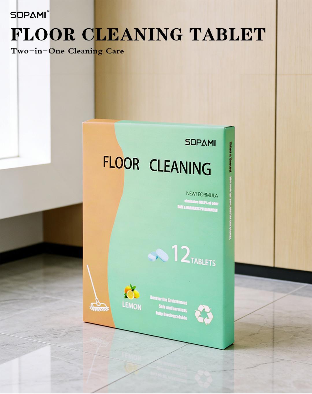 SOPAMI 12-Pack Floor Cleaning Tablets - Lemon Fragrance, Eco-Safe & Eliminates Tough Floor Odors