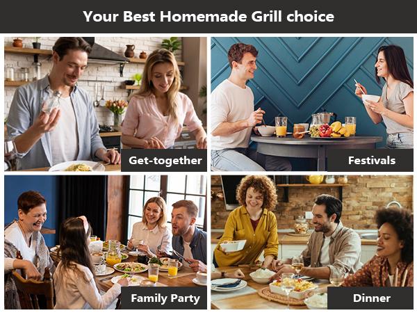 Pukomc ProGrill 2-in-1 Electric Grill | Reversible Grill/Griddle Plate, 1500W Dual-Zone Temp Control, Detachable & Dishwasher Safe, Stainless Steel + Oil Drip Tray