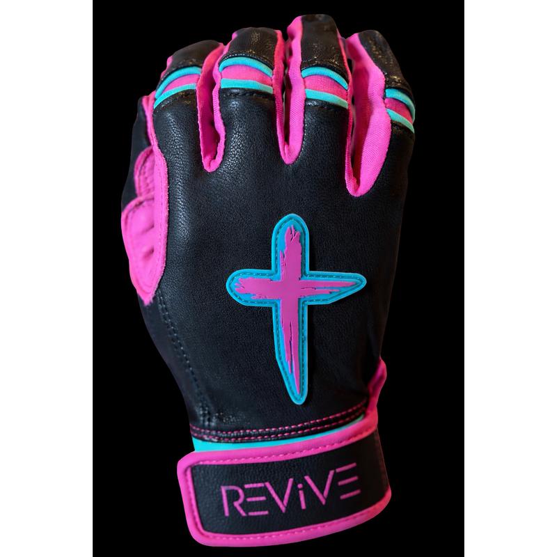 Black, Neon Teal, and Electric Pink Batting Gloves