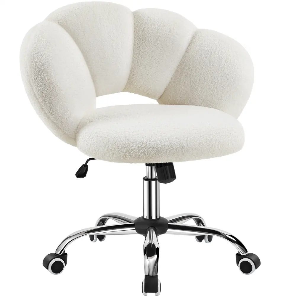 Yaheetech Modern Boucle Upholstered Swivel Desk Chair, Rolling Makeup Vanity Chair with Cloud-Shaped Backrest, Adjustable Seat Height for Bedroom Home Office, Swivel Chair,dorm essentials,home decor tiktokshopbacktoschool