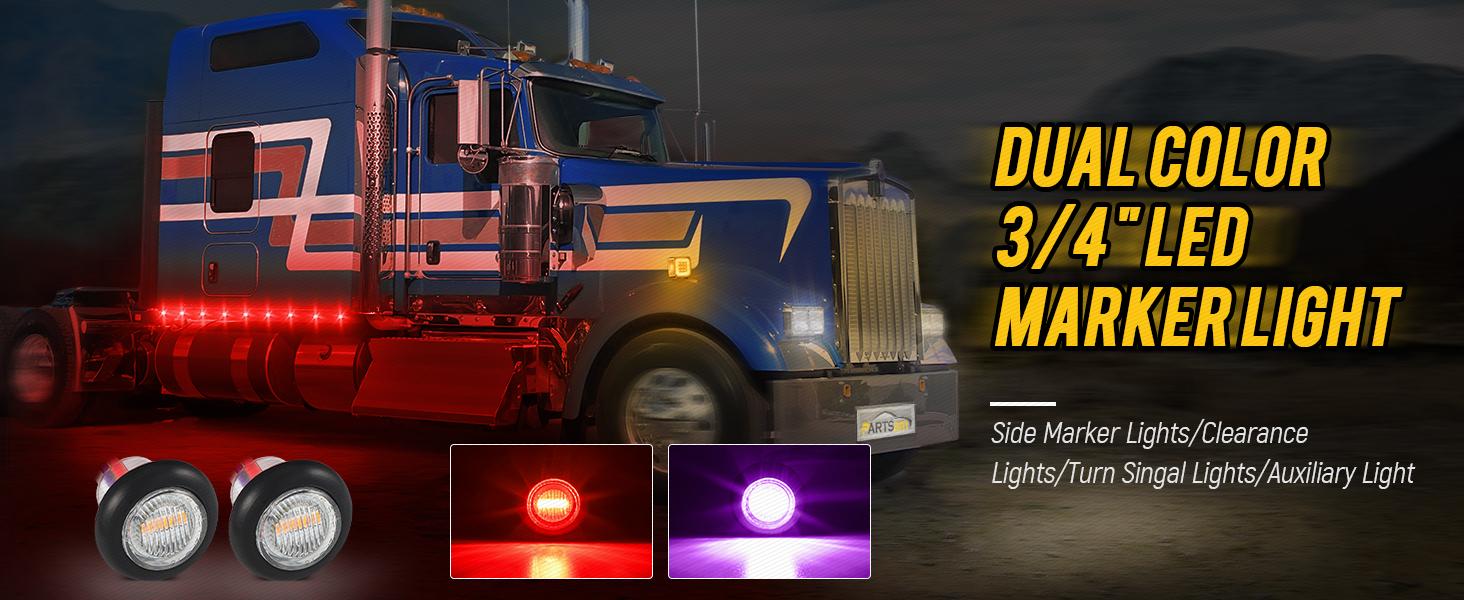 Partsam 3/4" Round LED Marker Light Red to Purple Auxiliary Light Side Marker Lights For Car Trucks