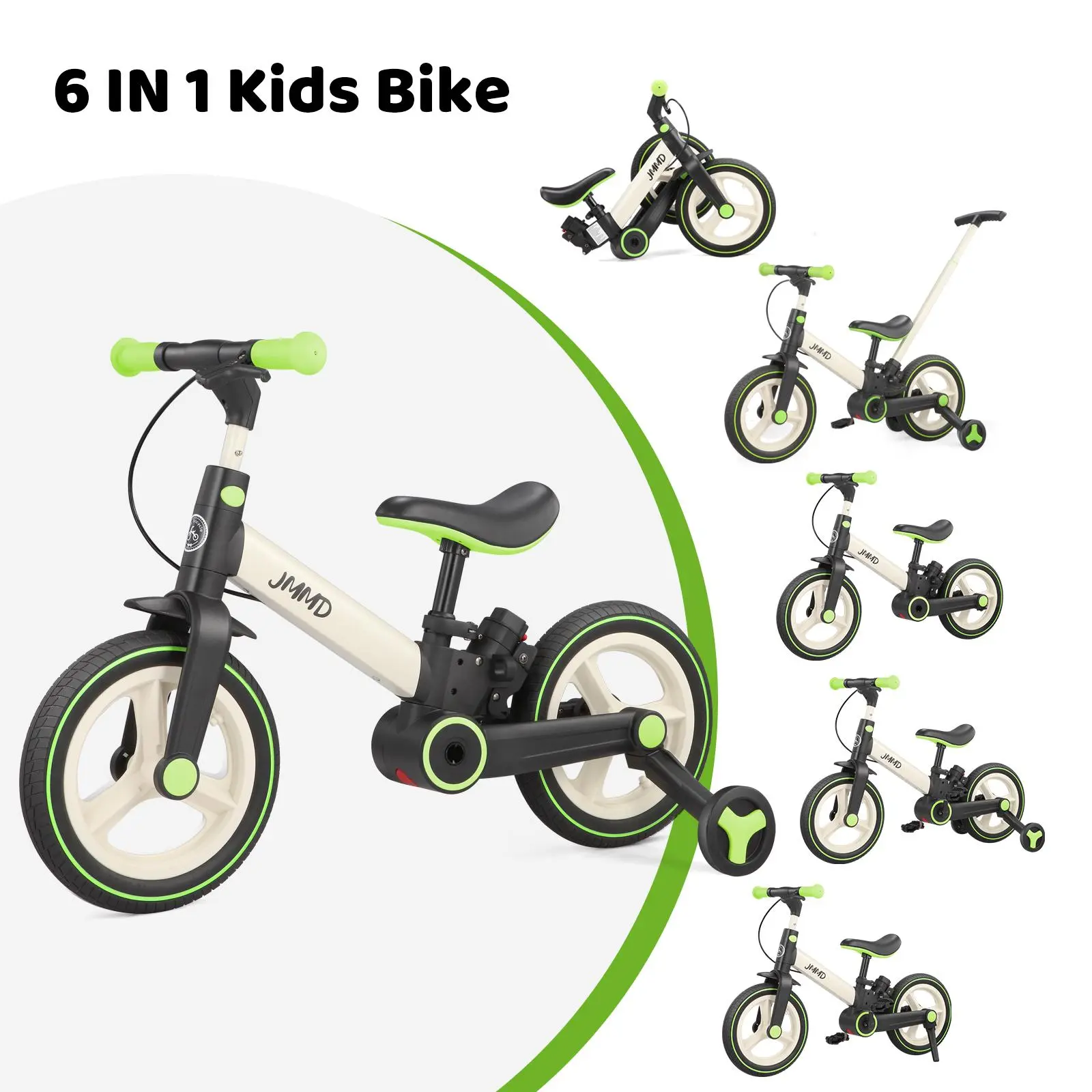 JMMD Toddler Tricycle - 6-Mode Foldable Steel Frame Kids' Balance Bike with Pedals, Training Wheels, Push Handle, Brakes, Kickstand, Adjustable Seat Height for 18-60M Unisex Babies Outdoor Play First Birthday Ride-On Toy, Balance Bikes, Easy backtoschool,