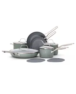 Calphalon Ceramic Nonstick 12-Piece Cookware Set with Quick Cleaning Technology & Stay-Cool Handles for Everyday Cooking - Oil, Glass