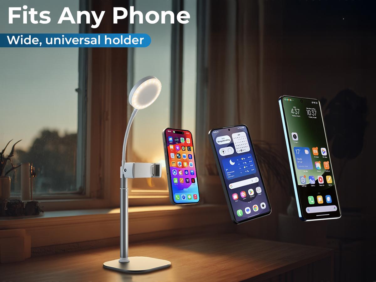 LED Ring Light Tripod Phone Holder for Zoom Video Recording, Makeup, Live Stream, Calls. Portable 9-14" Adjustable Phone Stand with Light for Content Creator