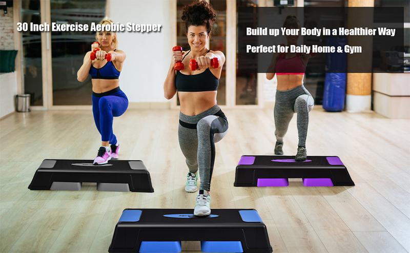 [Costway] 30'' Aerobic Stepper with Risers, 5” 7” 9” Levels Height Adjustable, Workout Fitness Exercise Step Platform Trainer with Non-Slip Foot Pads, for Home/Gym-Springtok