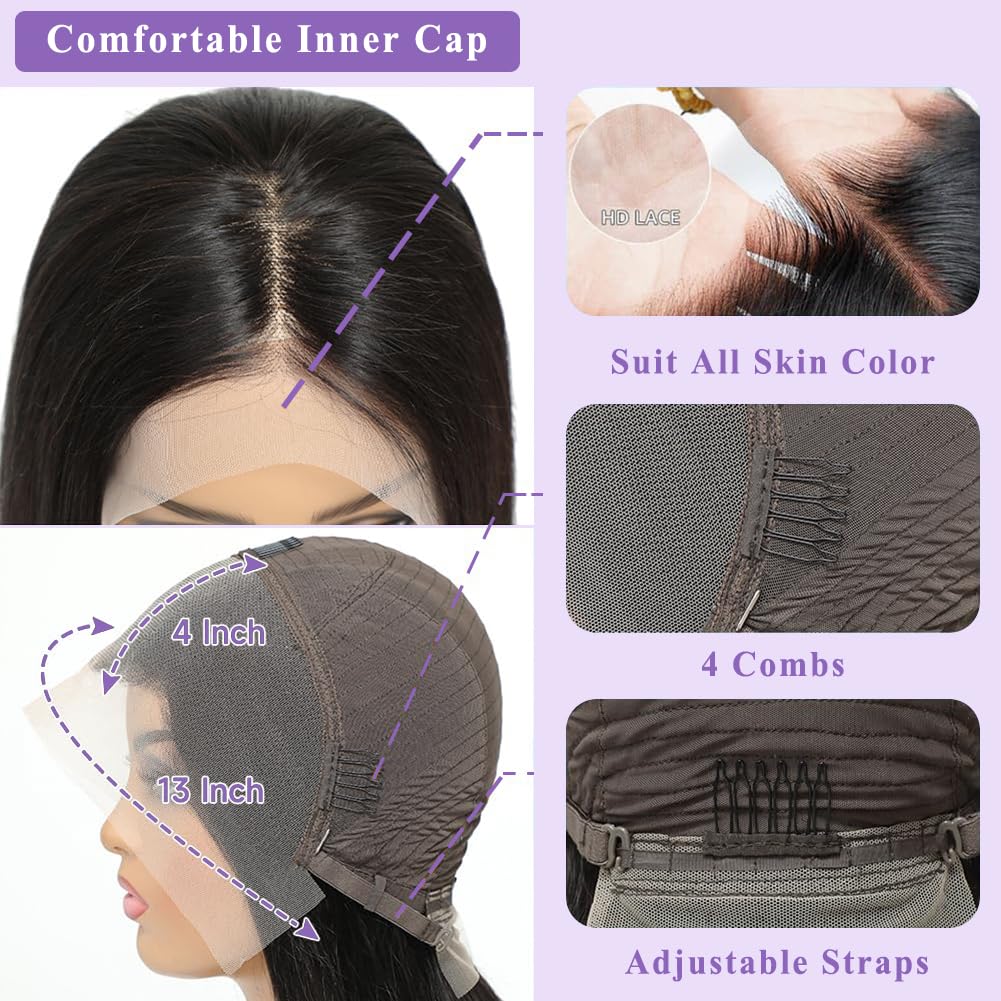 Bob Wig Human Hair 13x4 Frontal Lace Wig 180% Density Short Straight HD Lace Front Bob Wigs for Women Human Hair Glueless Pre Plucked Hairline with Baby Hair 12 Inch