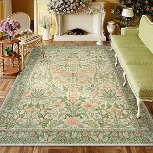 Butterfly Area Rug, Vintage Floral Rug for Girls Bedroom Washable Non Slip, Soft Boho Insect Carpet for Living Room Nursery Kids Room Playroom, Grass Green summerwins