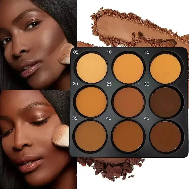 9-Color Foundation and Concealer Palette with Matte Finishes, Flawless Oil-Control Lightweight Formula, Multifunctional Shades for Professional Makeup, Matte Coverage