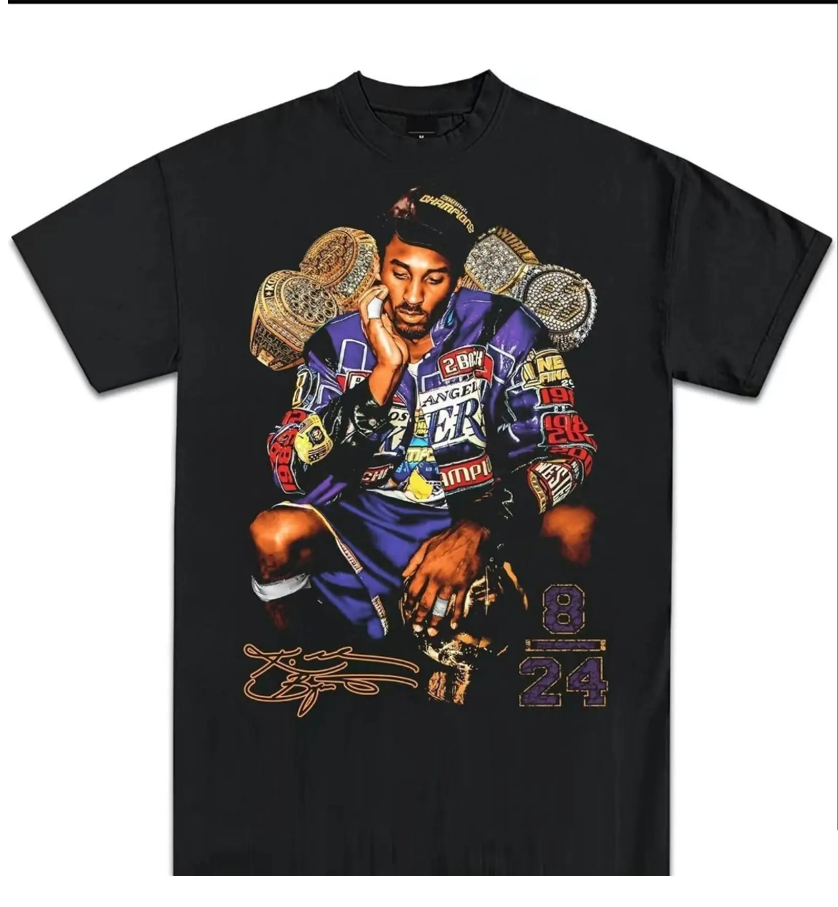 Kobe Bryant 5 Ring Black Graphic Print Men's T-Shirt Crew Neck Size S-5XL Kobe Bryant 5 Ring Black Graphic Print Men's T-Shirt Crew Neck Size S-5XL