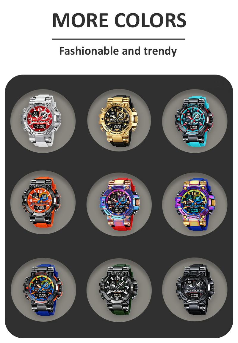Men's Colorful Punk Style Quartz Watch Multi-Functional Water Resistant Dual Display Wristwatch Trendy Fashion Sport Watch, Birthday Gift with Tin Box Men's Colorful Punk Style Quartz Watch Multi-Functional Water Resistant Dual Display Wristwatch Trendy Fashion Sport Watch, Birthday Gift with Tin Box