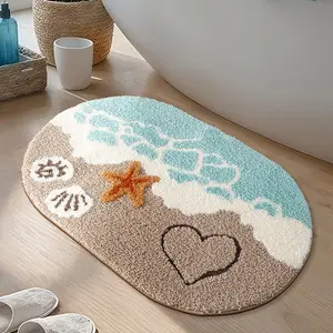 LUMIRUGS Beach Bathroom Rugs, Non Slip Bath Mat Ultra Soft Washable Absorbent Quick Dry, Ocean Sea Theme Bath Rug with Starfish Shell for Shower Floor, Kitchen Decor, Kids Room, 22"x34"