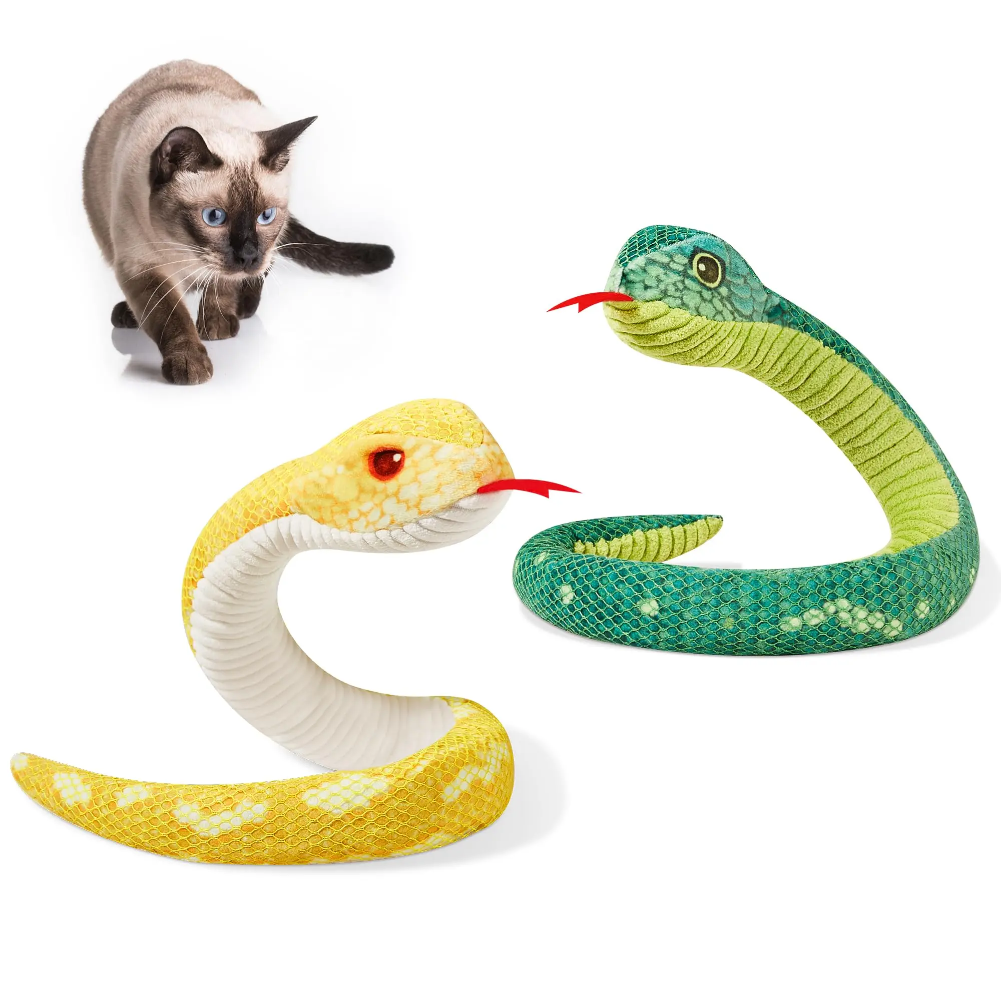 Potaroma Cat Chew Toys Realistic Snake Catnip Crinkly Sound Toy 2 Pcs, Mesh Fabric for Teeth Cleaning, Interactive Kicker Toys for Indoor Kitten Exercise 20 Inches #backtoschool