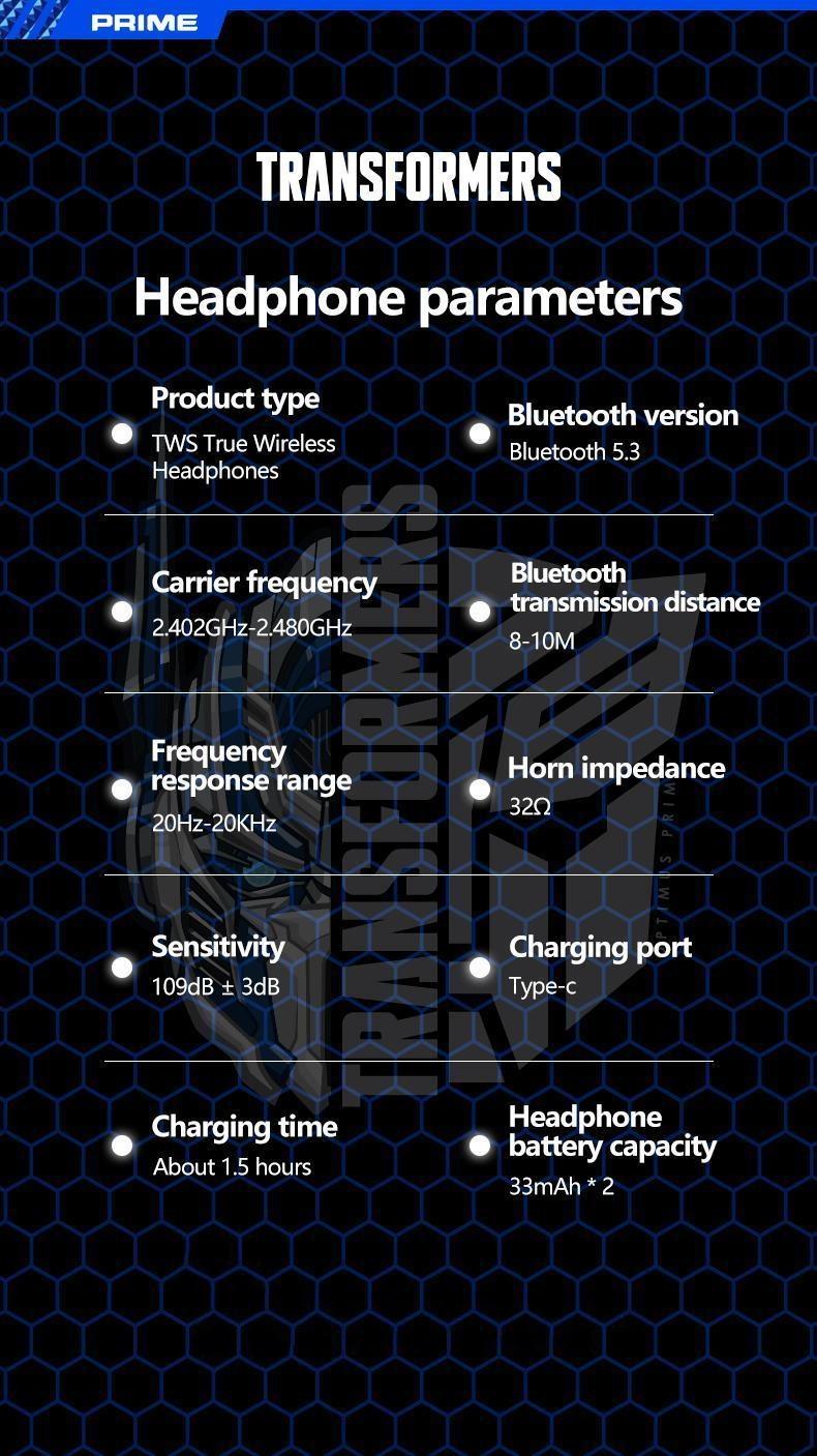 TRANSFORMERS TF-T08 In-Ear Wireless Earbuds with Bluetooth 5.3, Stable Connection, Hi-Fi Stereo Sound, Immersive Powerful Bass, Half-In-Ear Comfortable Fit, Wireless Earphones for Music & Phone Calls