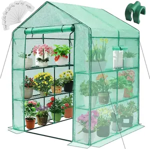 Walk-in Greenhouse 57"x57"x76" for Outdoor Indoor Use, Heavy-Duty Green House Kit with 3 Tiers 8 Shelves, Reinforced PE Cover & Ventilation Window, Durable Backyard Garden Greenhouse for Plants & Vegetables