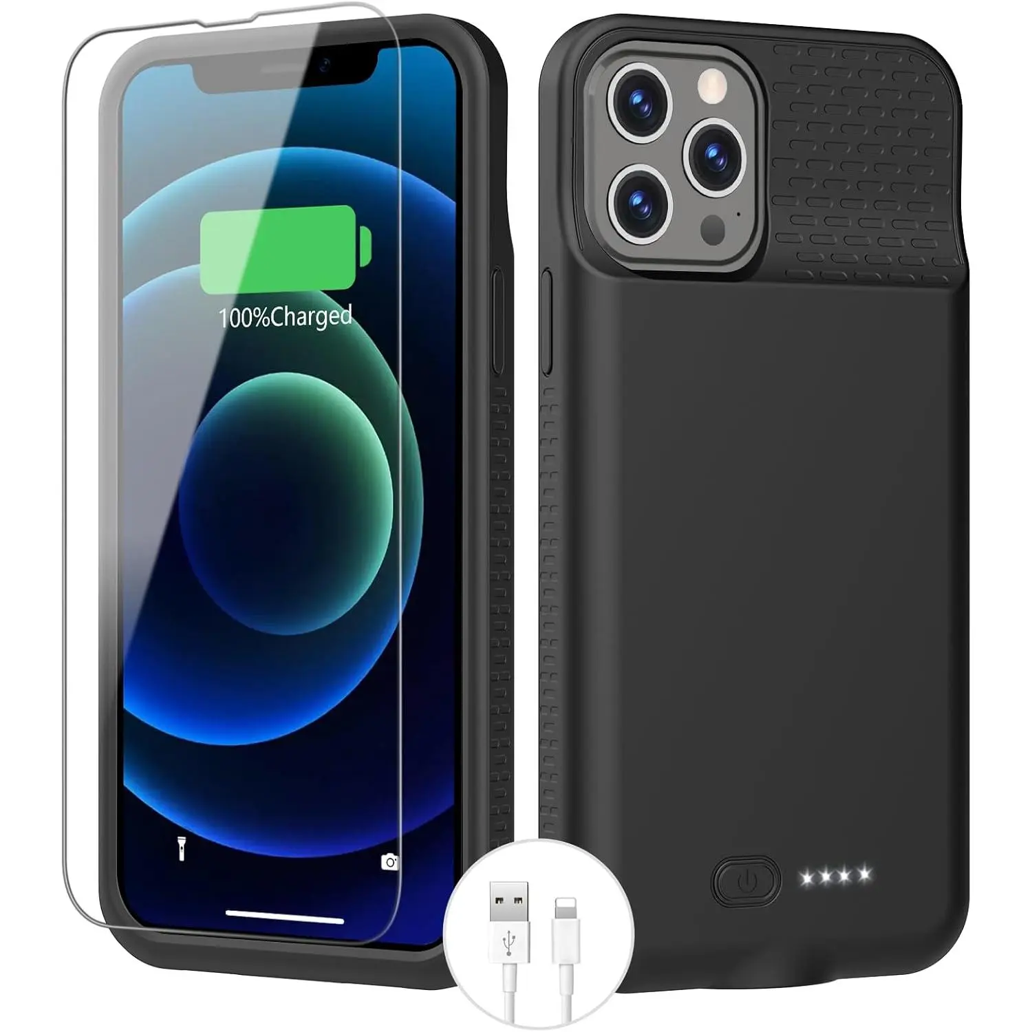 Case for iPhone 12/12 Pro, Ultra-Slim 7000mAh Portable Rechargeable  Charger Case with 1x Screen Protector & 1x Cable for iPhone 12/12 Pro Charging Case (6.1 inch),Black