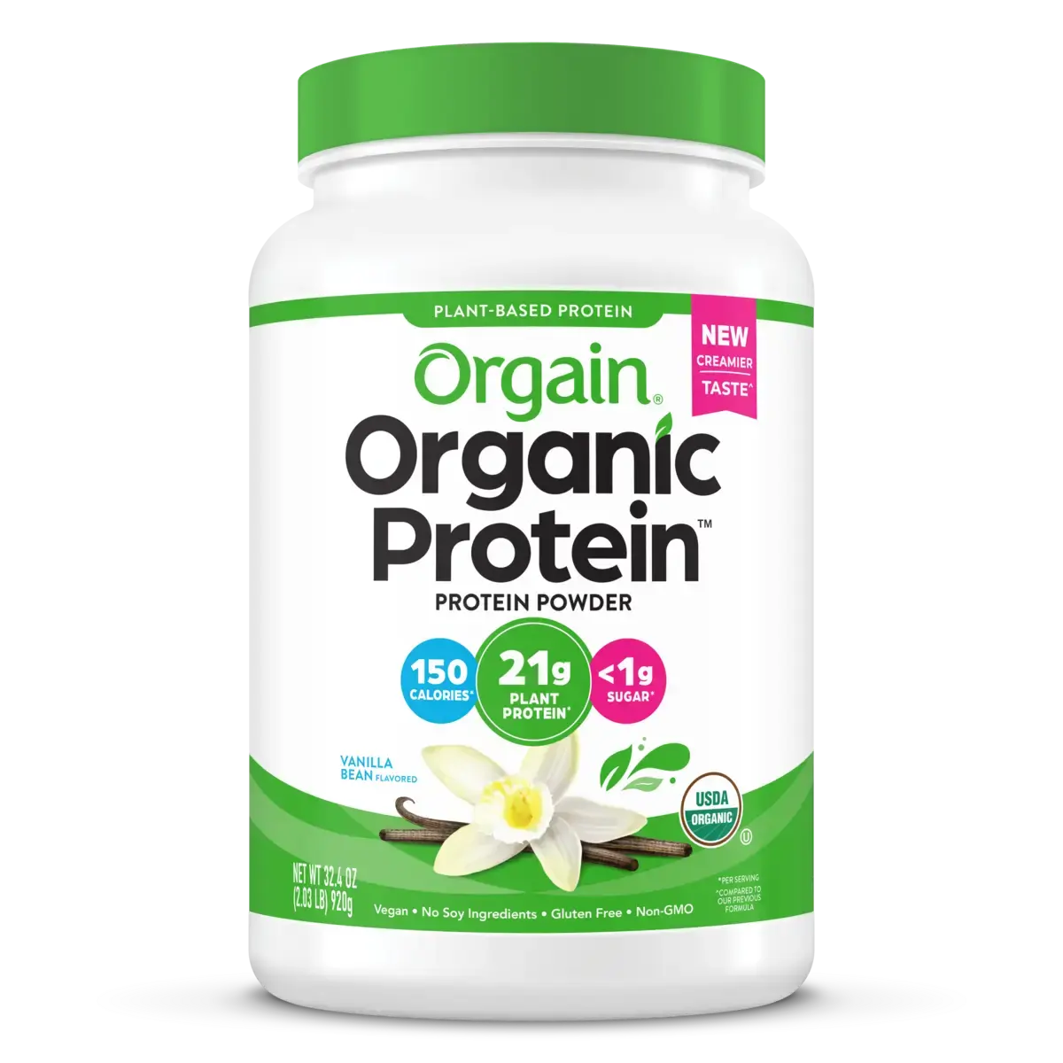 Orgain Organic Vegan Protein Powder Vanilla Bean | 21g Plant Protein | 6g Prebiotic Fiber | USDA Organic | Non-GMO | No Added Sugar | Protein Shake & Smoothie Mix