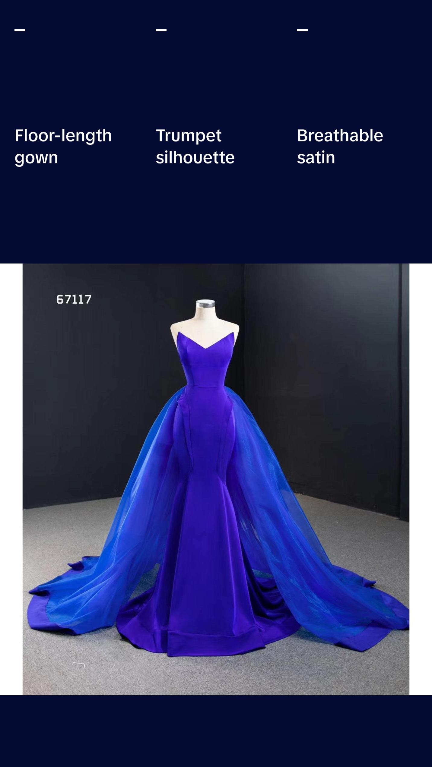Blue Trumpet Sexy Mermaid Elegant Detachable Train Evening Gown