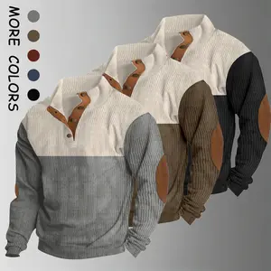 Men's Casual Corduroy Colorblock Relaxed Fit Sweatshirt - Features ribbed cuffs and a button-front placket, perfect for outdoor hikes, jogging, fishing, gym workouts, or everyday casual wear; an essential versatile piece for men's wardrobes., Tops, Jacket