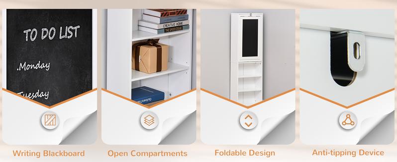 HOMCOM Fold-out Convertible Writing Table Wall Mount Desk Cabinet with Blackboard and Side Shelf Multi-Function Home Office Workstation